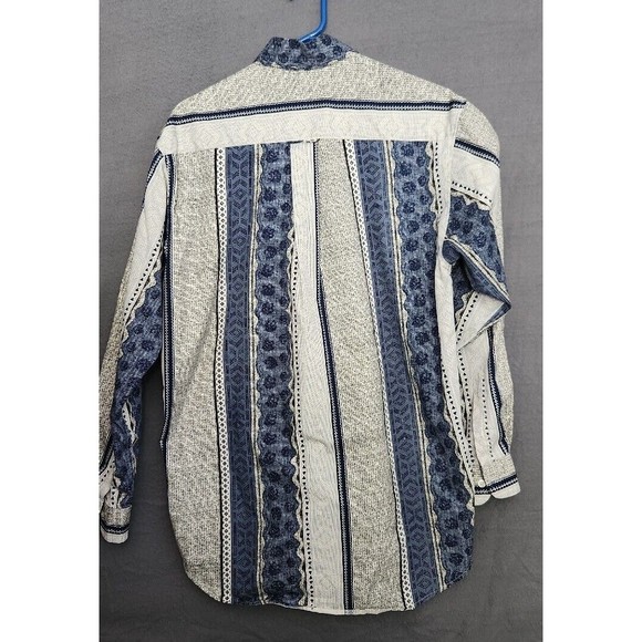 VTG Surjani Mens M Button Down Shirt Blue Tan Southwestern‎ Print 100% Cotton - Picture 2 of 7